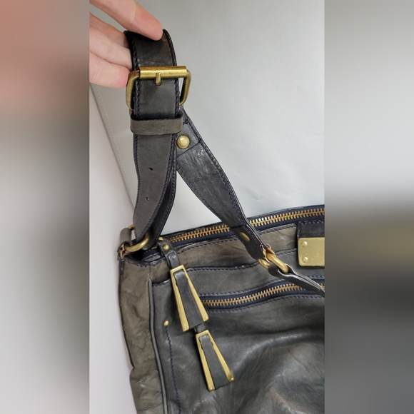 Olivia Harris purse grey green leather gold hardware shoulder bag - Picture 2 of 15